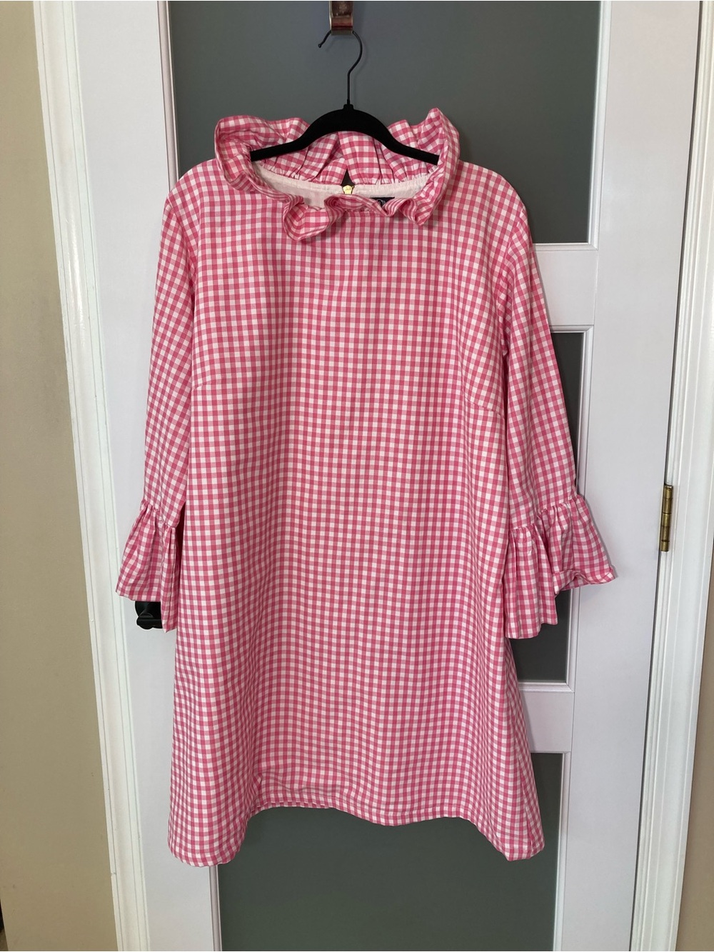 Elizabeth Wilson Pink Gingham Dress with Ruffle Collar and Gold Zipper - XXXL